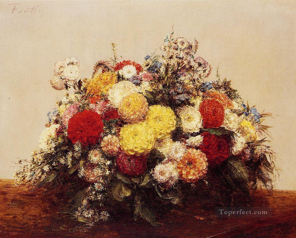 Large Vase of Dahlias and Assorted Flowers flower painter Henri Fantin Latour Oil Paintings